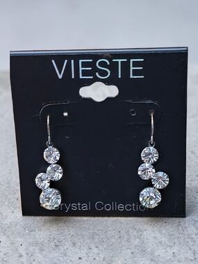 Vieste Gold Tone Crystal Dangle Earrings Graduated Drop Elegant Sparkle